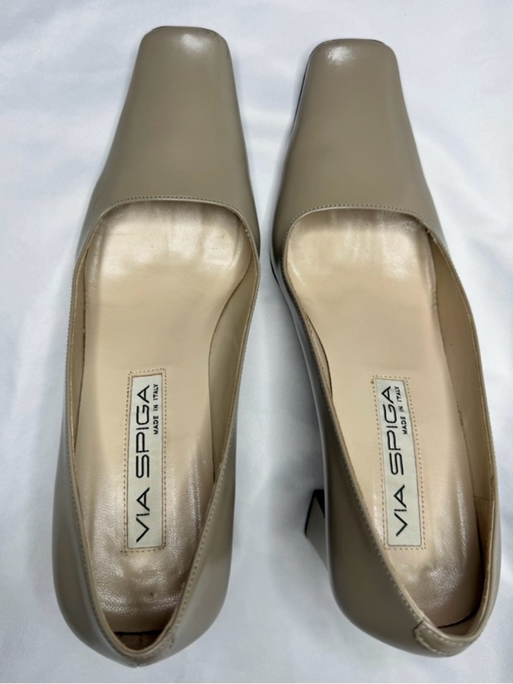 Via Spiga Square-Toe Block Heel Pumps 7.5 Khaki - Picture 3 of 11